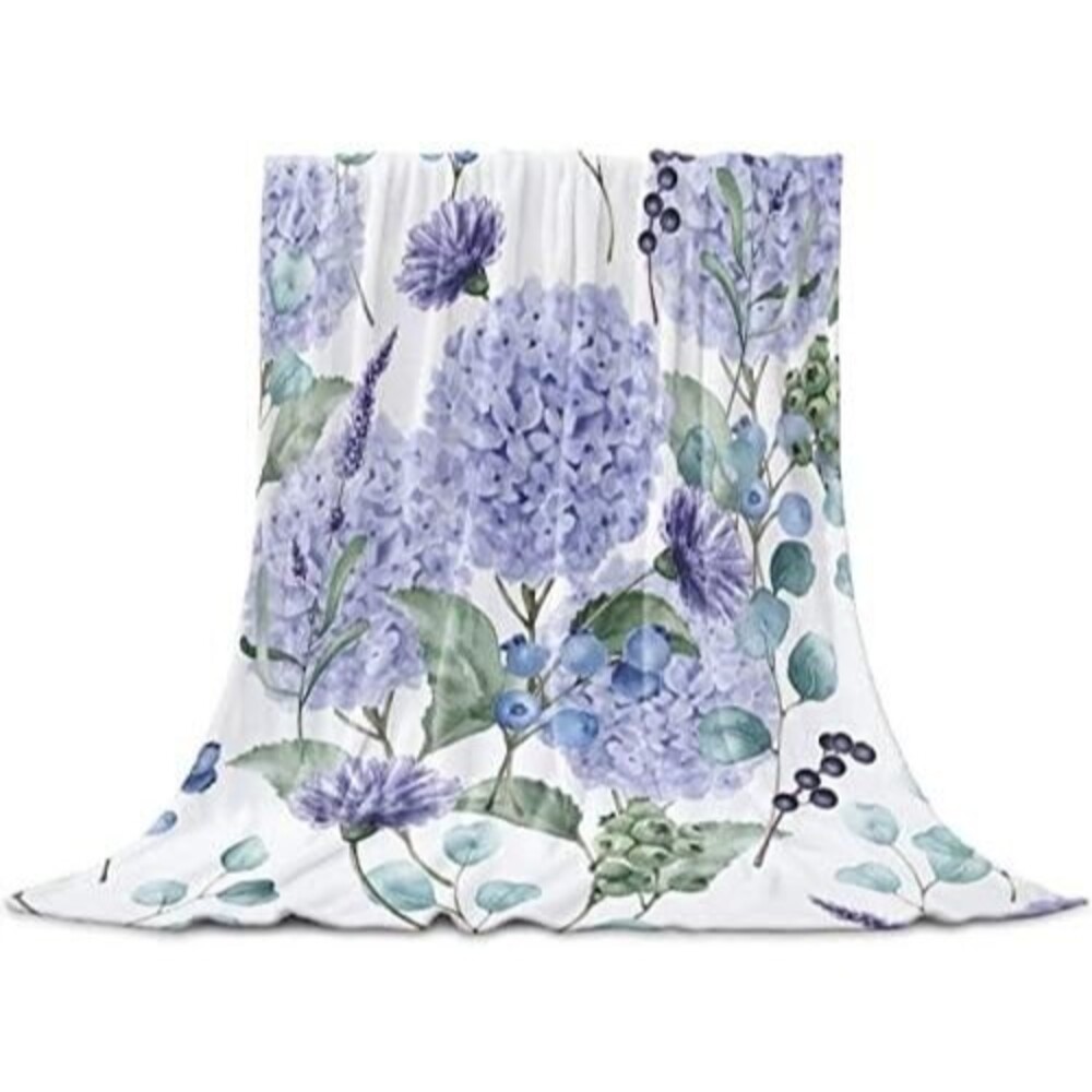 Watercolor Purple Hydrangea Fleece Throw Blanket Lightweight 30"x 40"